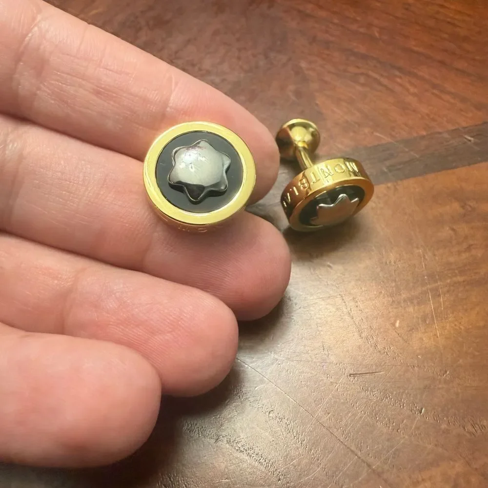 New Montblanc gold tone and black Cufflinks
